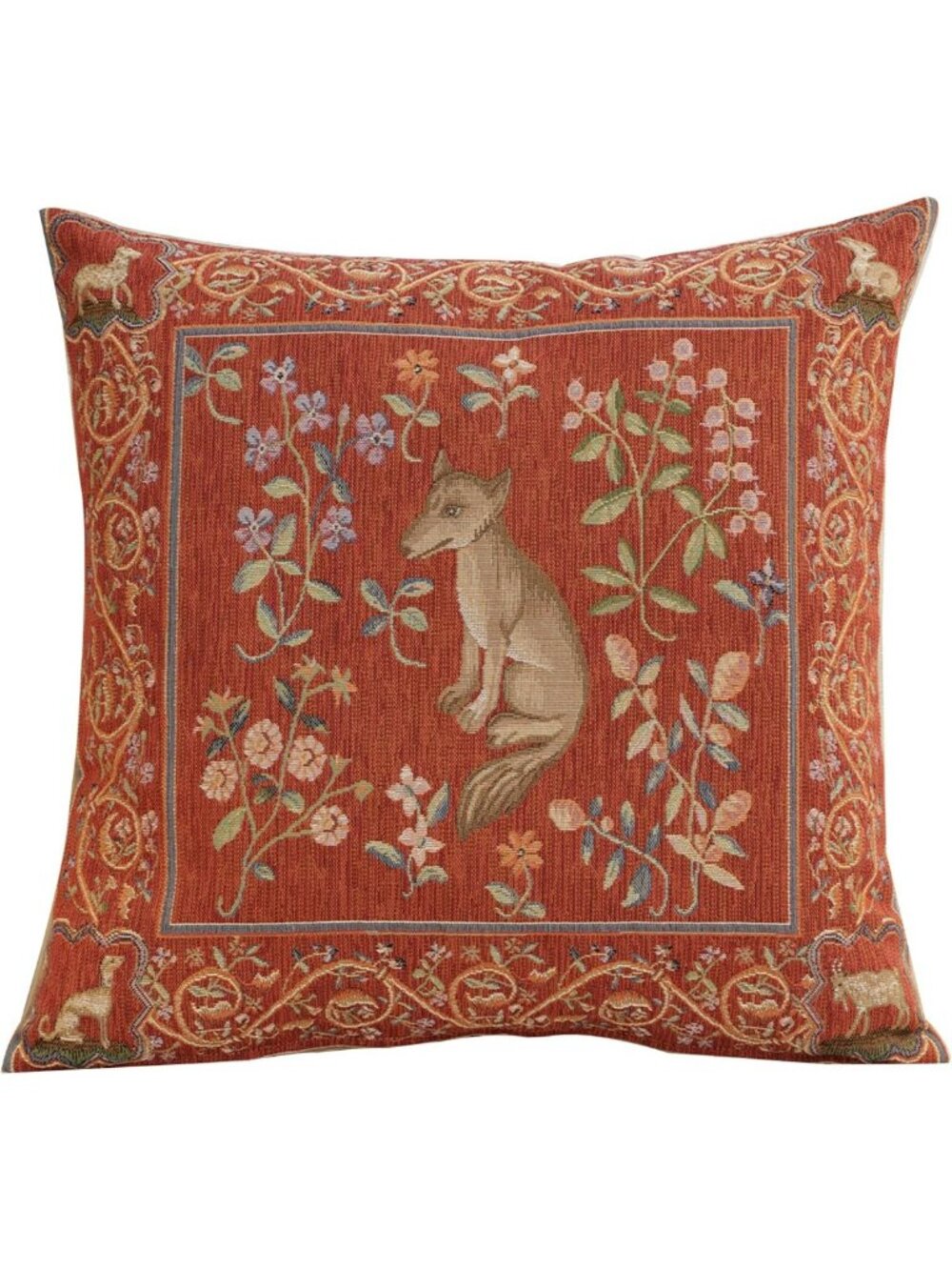 Medieval Fox Tapestry Pillow Cover - 19x19 in Decorative Cushion for Home Decor